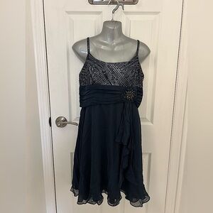 BCBG Max Azaria Navy Sequin and Silk Dress, Sz 12